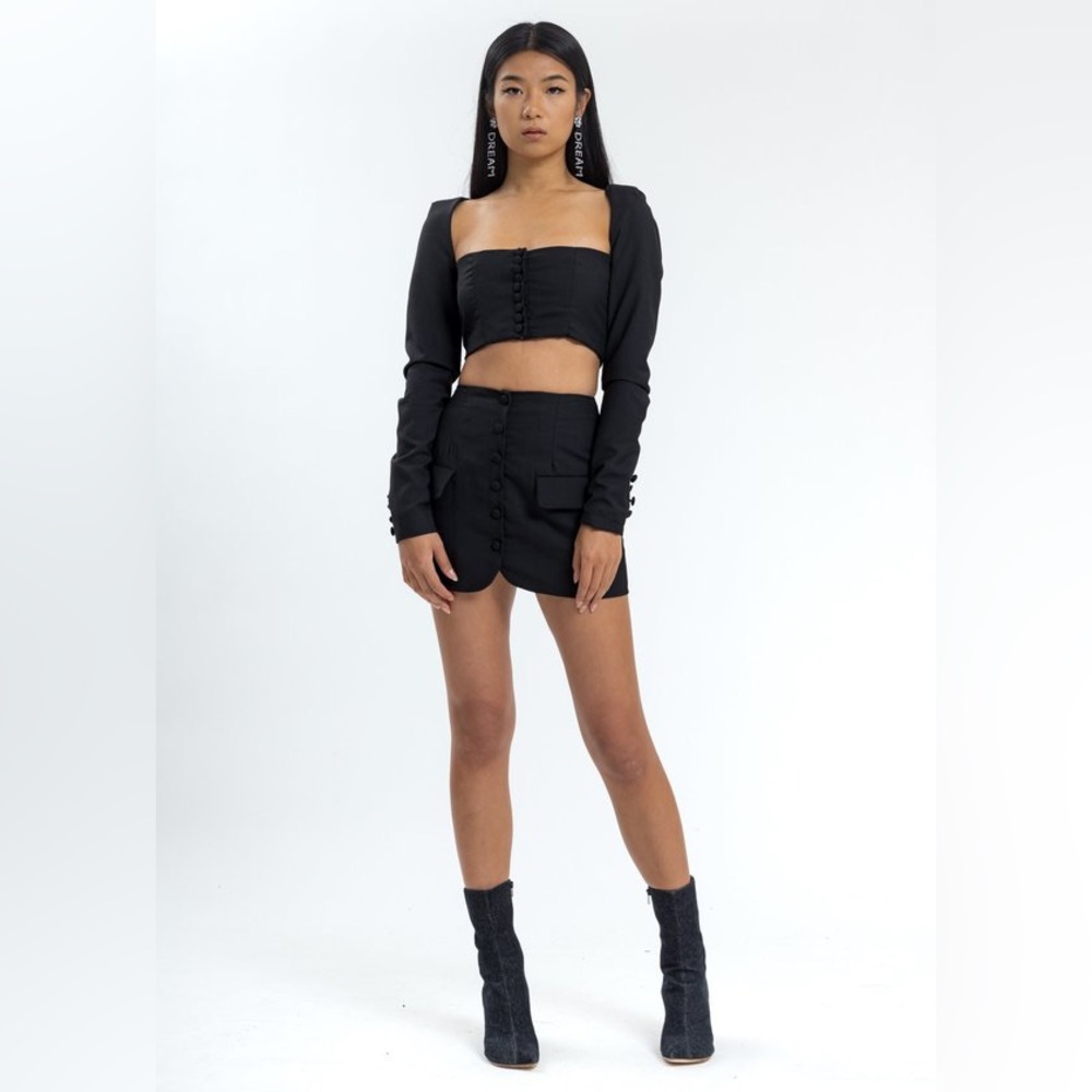 Danielle Guizio Crop Top Bustier Button Up Wool